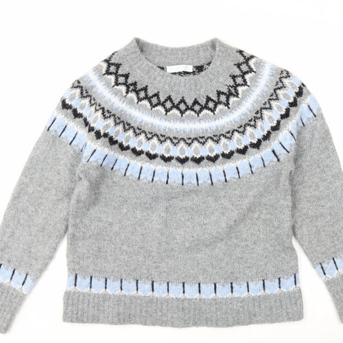 Primark Women Grey Fair Isle Crew Neck Chunky Knit Jumper M