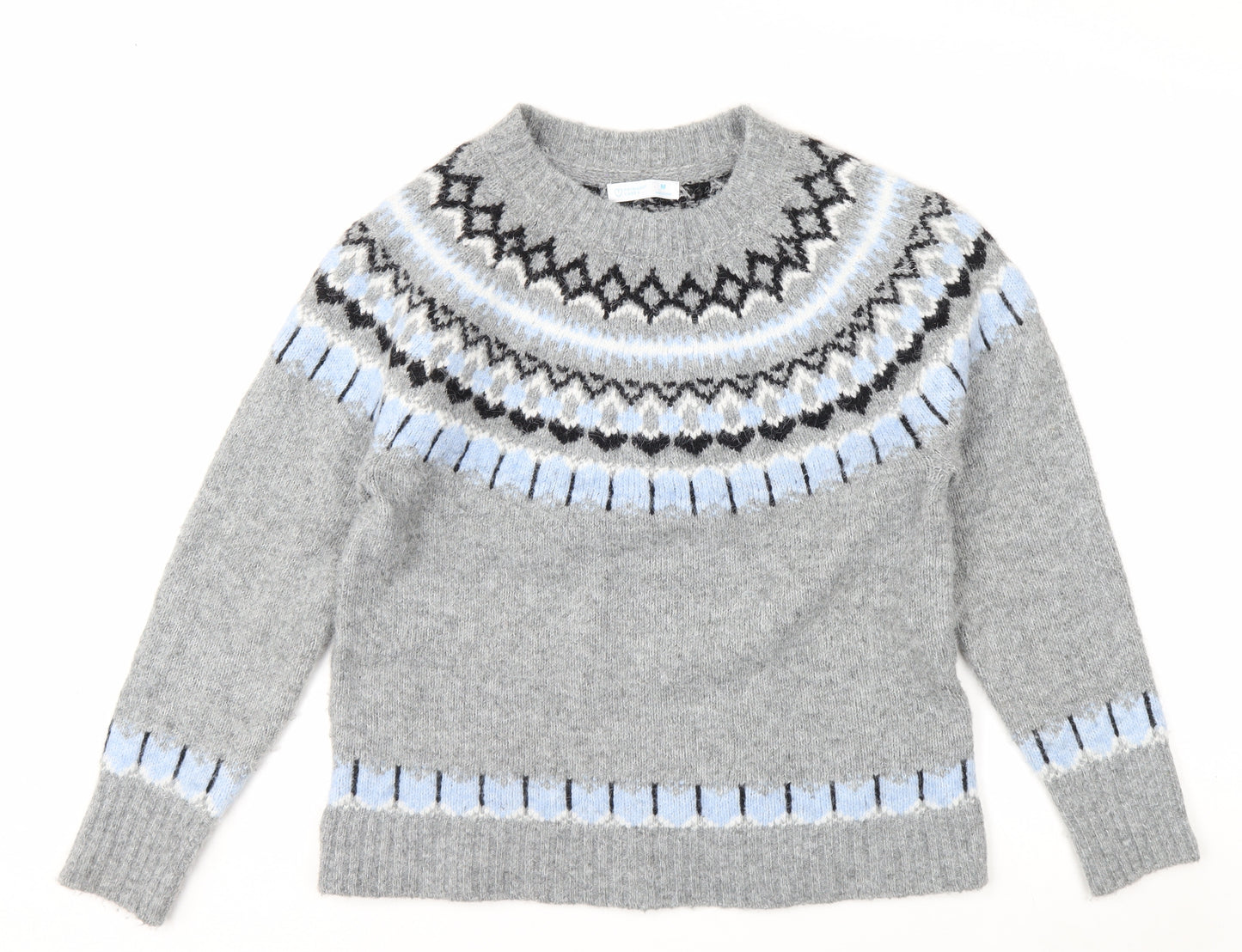 Primark Women Grey Fair Isle Crew Neck Chunky Knit Jumper M