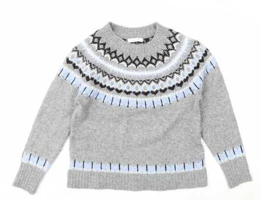 Primark Women Grey Fair Isle Crew Neck Chunky Knit Jumper M