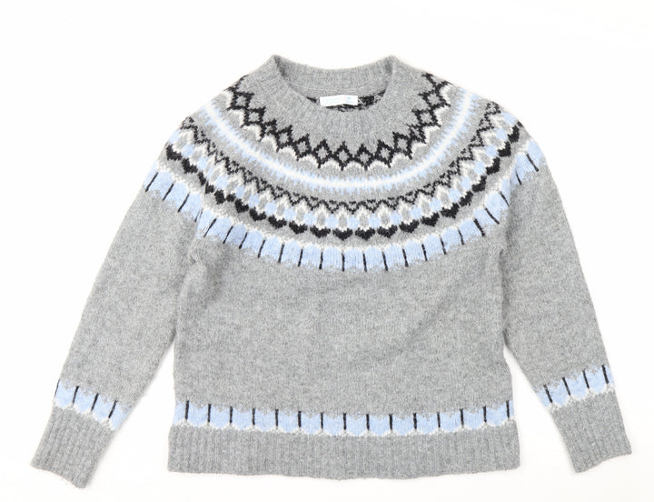 Primark Women Grey Fair Isle Crew Neck Chunky Knit Jumper M