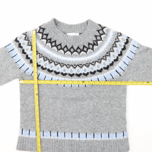 Primark Women Grey Fair Isle Crew Neck Chunky Knit Jumper M