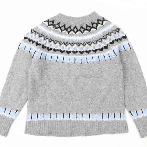 Primark Women Grey Fair Isle Crew Neck Chunky Knit Jumper M