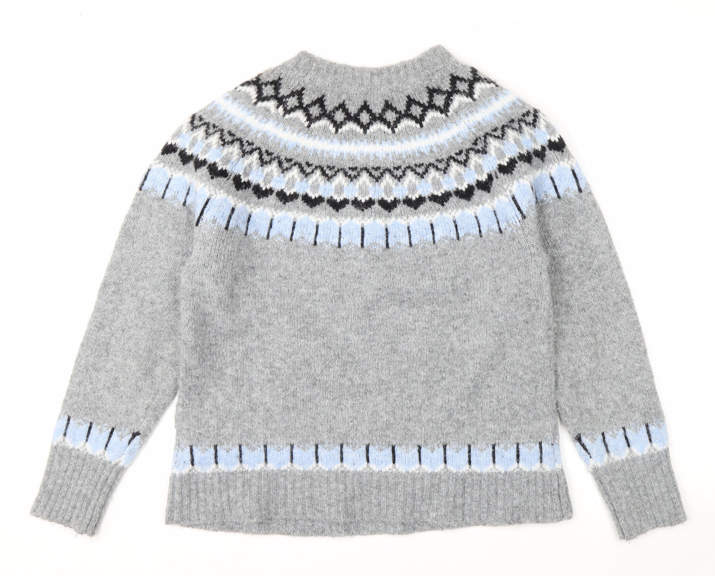 Primark Women Grey Fair Isle Crew Neck Chunky Knit Jumper M