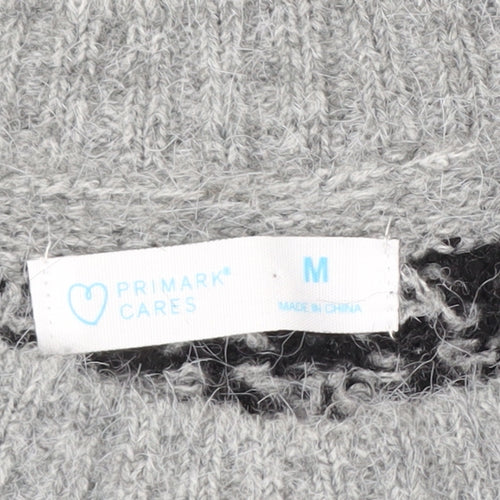 Primark Women Grey Fair Isle Crew Neck Chunky Knit Jumper M