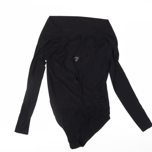 Lipsy Women’s Black Wrap Long Sleeve Off Shoulder Bodysuit Size 8
