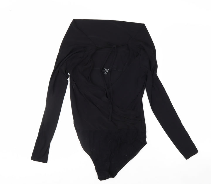 Lipsy Women’s Black Wrap Long Sleeve Off Shoulder Bodysuit Size 8