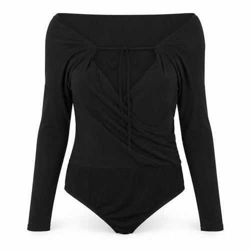 Lipsy Women’s Black Wrap Long Sleeve Off Shoulder Bodysuit Size 8