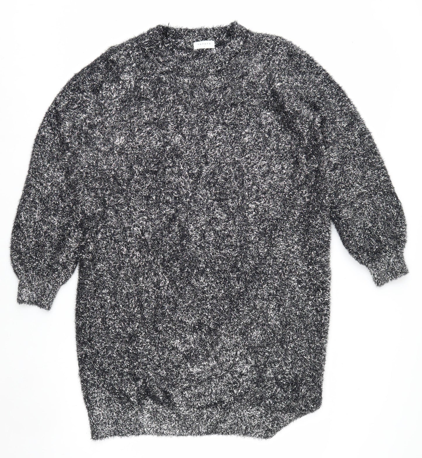 Papaya Women Black L Shimmery Long Sleeve Pullover Jumper
