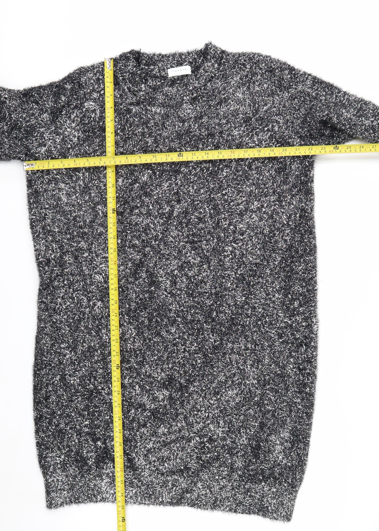 Papaya Women Black L Shimmery Long Sleeve Pullover Jumper