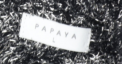 Papaya Women Black L Shimmery Long Sleeve Pullover Jumper