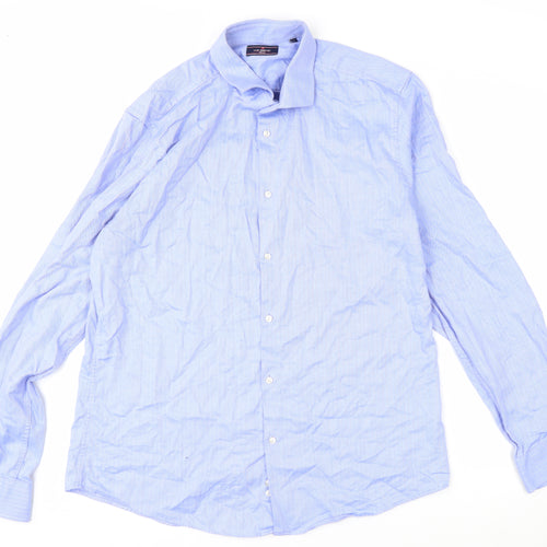 Luc Brevet Men's Blue 17in Regular Fit Long Sleeve Cotton Button-Up Shirt