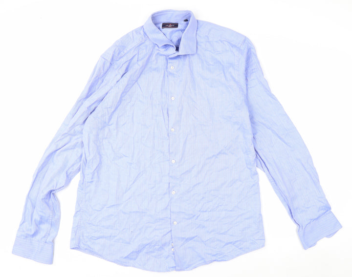 Luc Brevet Men's Blue 17in Regular Fit Long Sleeve Cotton Button-Up Shirt