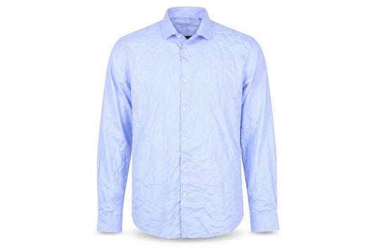 Front view of Luc Brevet Men's Blue 17in Regular Fit Long Sleeve Cotton Button-Up Shirt
