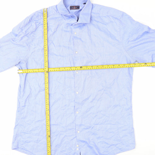 Luc Brevet Men's Blue 17in Regular Fit Long Sleeve Cotton Button-Up Shirt