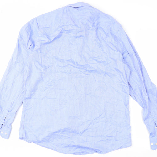 Luc Brevet Men's Blue 17in Regular Fit Long Sleeve Cotton Button-Up Shirt