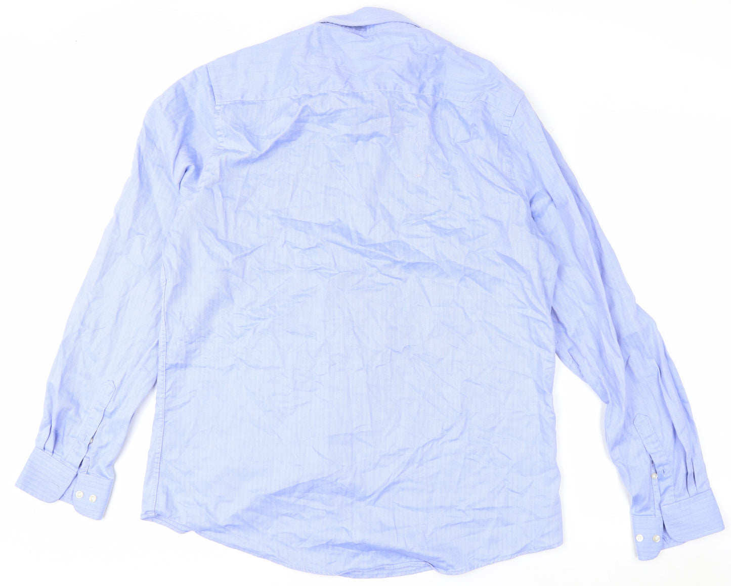 Luc Brevet Men's Blue 17in Regular Fit Long Sleeve Cotton Button-Up Shirt
