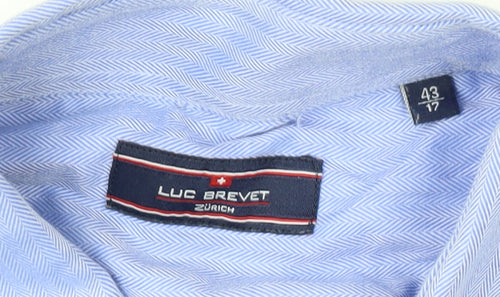 Luc Brevet Men's Blue 17in Regular Fit Long Sleeve Cotton Button-Up Shirt