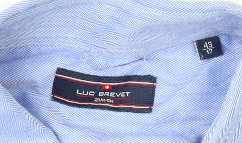 Luc Brevet Men's Blue 17in Regular Fit Long Sleeve Cotton Button-Up Shirt