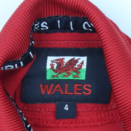 Wales Boys Red Polo Shirt 4 Years Embroidered Welsh Dragon Sports Top