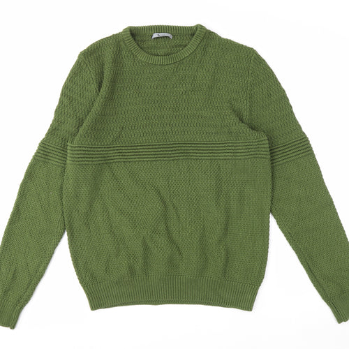 Tu Men Green Cotton Acrylic Chunky Knit Crew Neck Jumper Size M