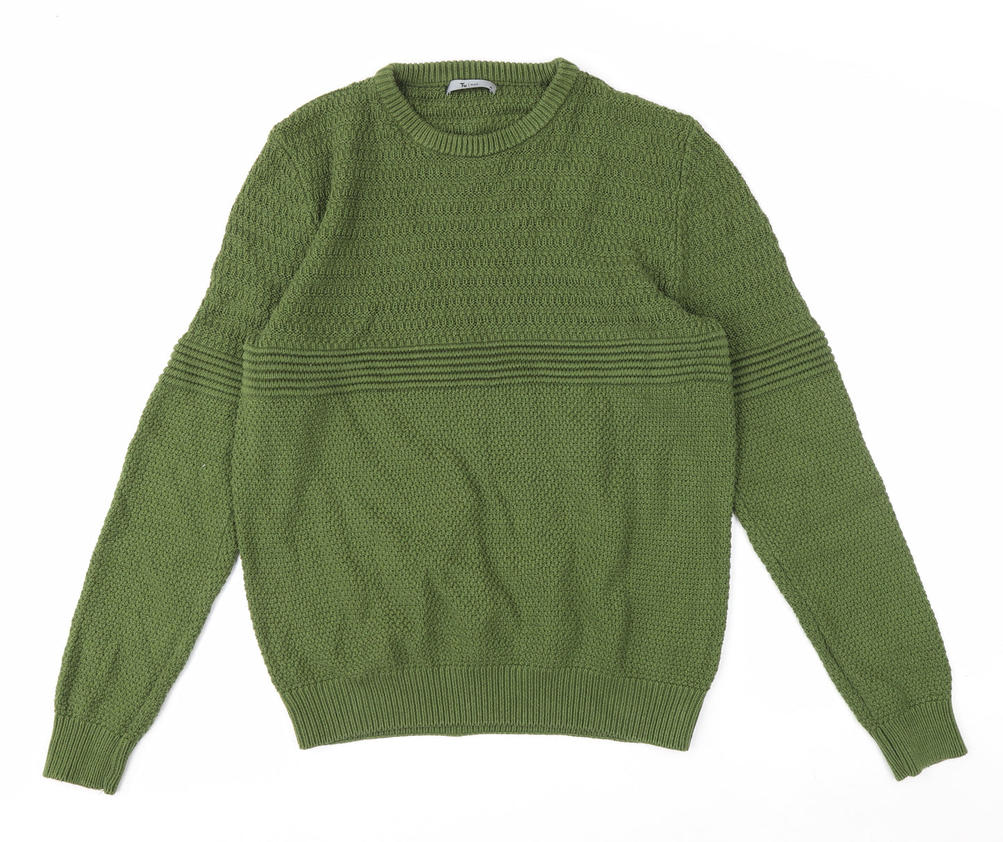 Tu Men Green Cotton Acrylic Chunky Knit Crew Neck Jumper Size M