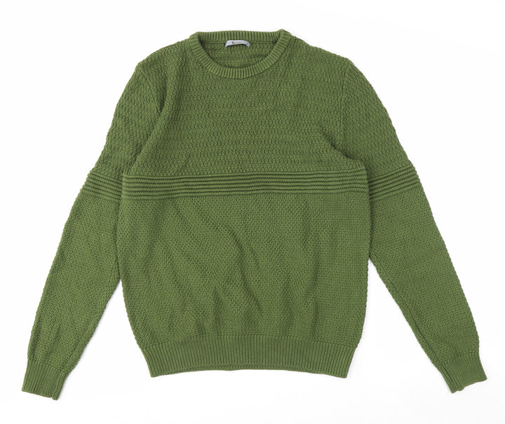 Tu Men Green Cotton Acrylic Chunky Knit Crew Neck Jumper Size M
