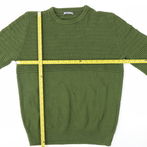 Tu Men Green Cotton Acrylic Chunky Knit Crew Neck Jumper Size M