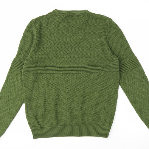 Tu Men Green Cotton Acrylic Chunky Knit Crew Neck Jumper Size M