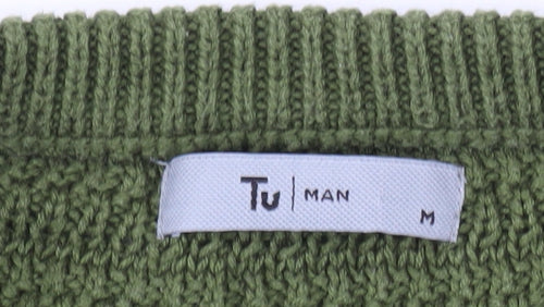 Tu Men Green Cotton Acrylic Chunky Knit Crew Neck Jumper Size M