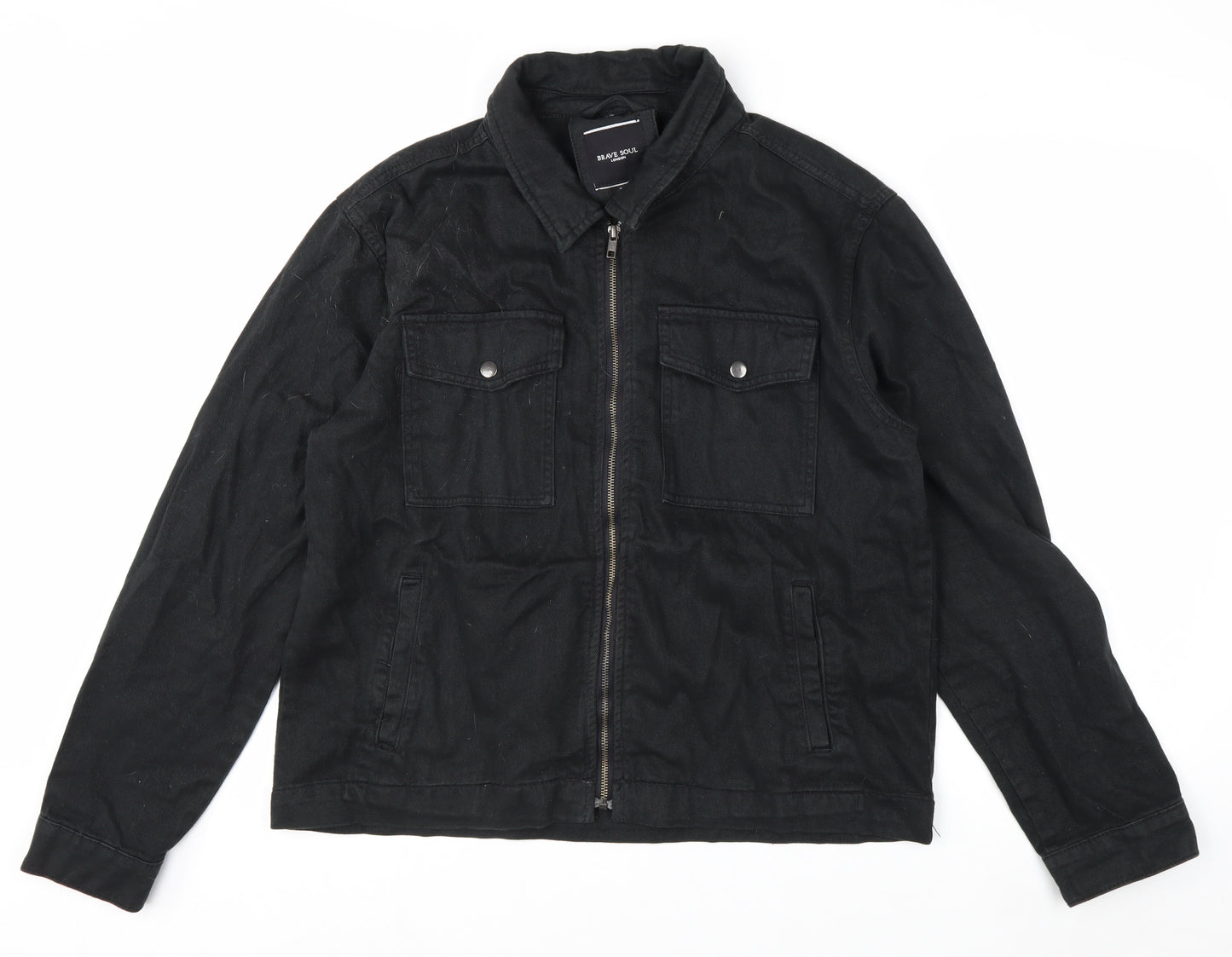 Brave Soul Men's Black Cotton Zip Jacket XL Classic Style