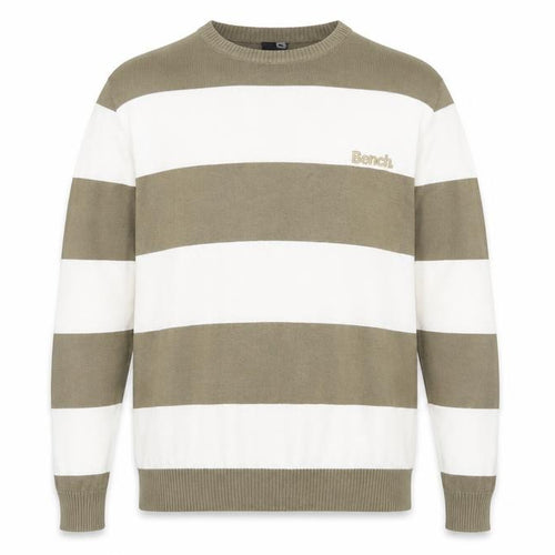 Bench Men's Beige Striped Crew Neck Cotton Acrylic Jumper Size M