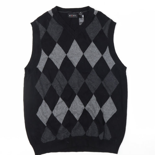 Axcess Men's Black Argyle Cotton Sleeveless V-Neck Vest Size S