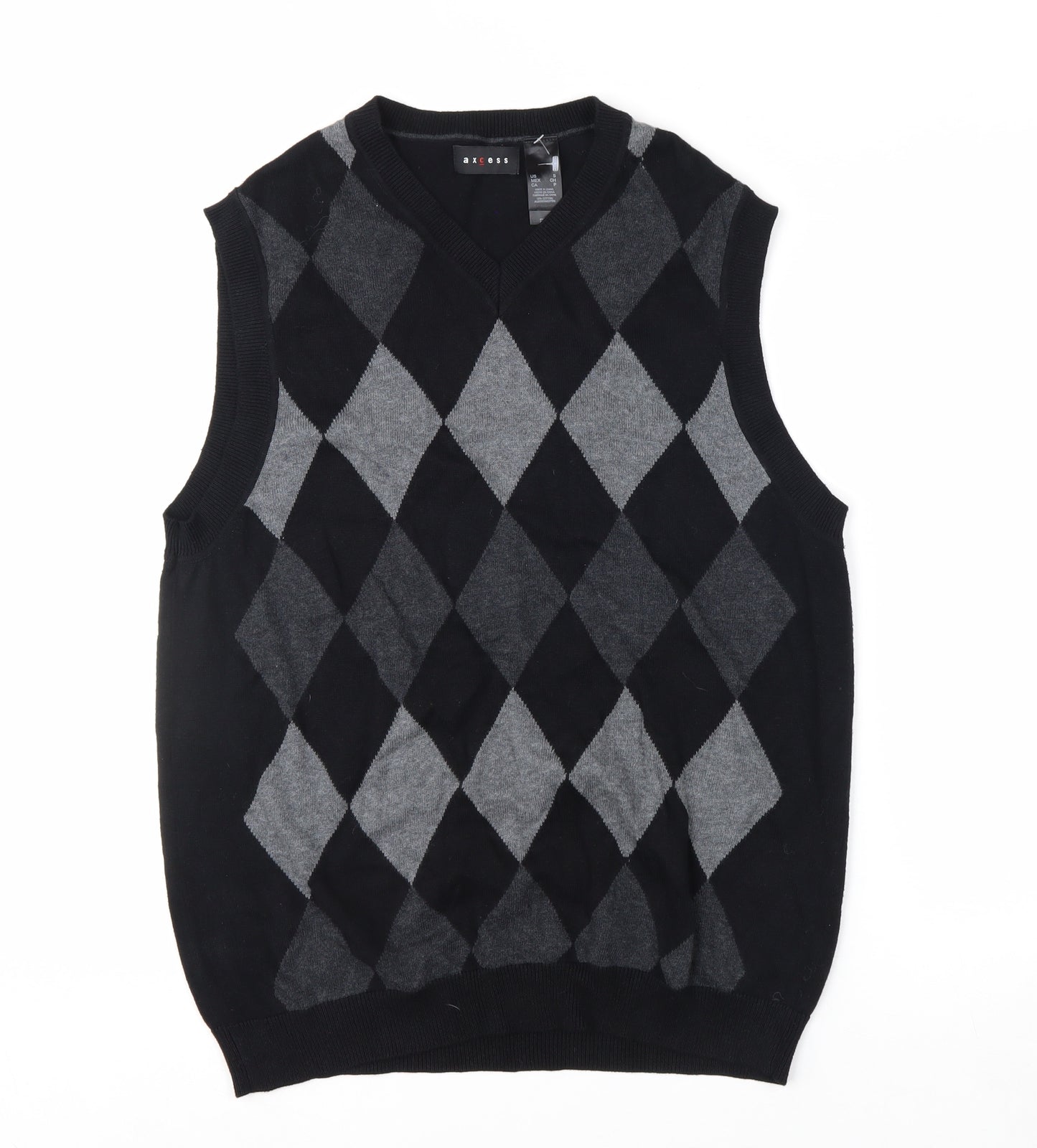 Axcess Men's Black Argyle Cotton Sleeveless V-Neck Vest Size S