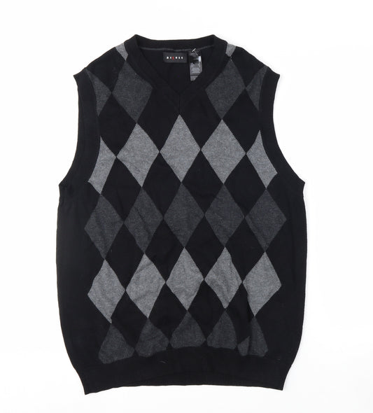 Axcess Men's Black Argyle Cotton Sleeveless V-Neck Vest Size S