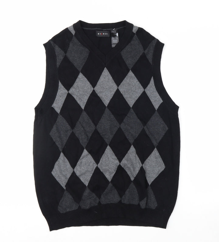 Axcess Men's Black Argyle Cotton Sleeveless V-Neck Vest Size S
