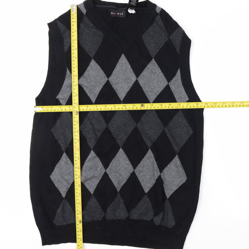 Axcess Men's Black Argyle Cotton Sleeveless V-Neck Vest Size S