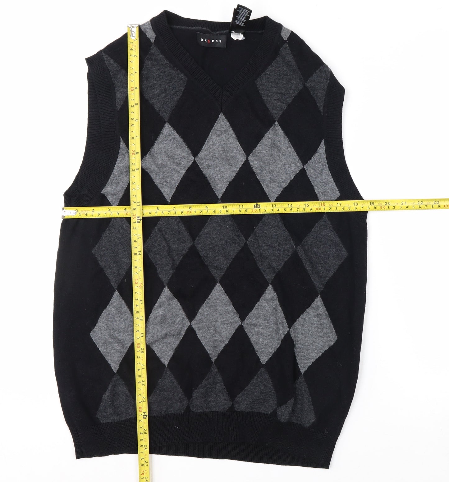 Axcess Men's Black Argyle Cotton Sleeveless V-Neck Vest Size S