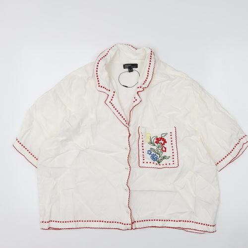 Nobody’s Child Women Ivory Embroidered Button-Up Shirt Size 14