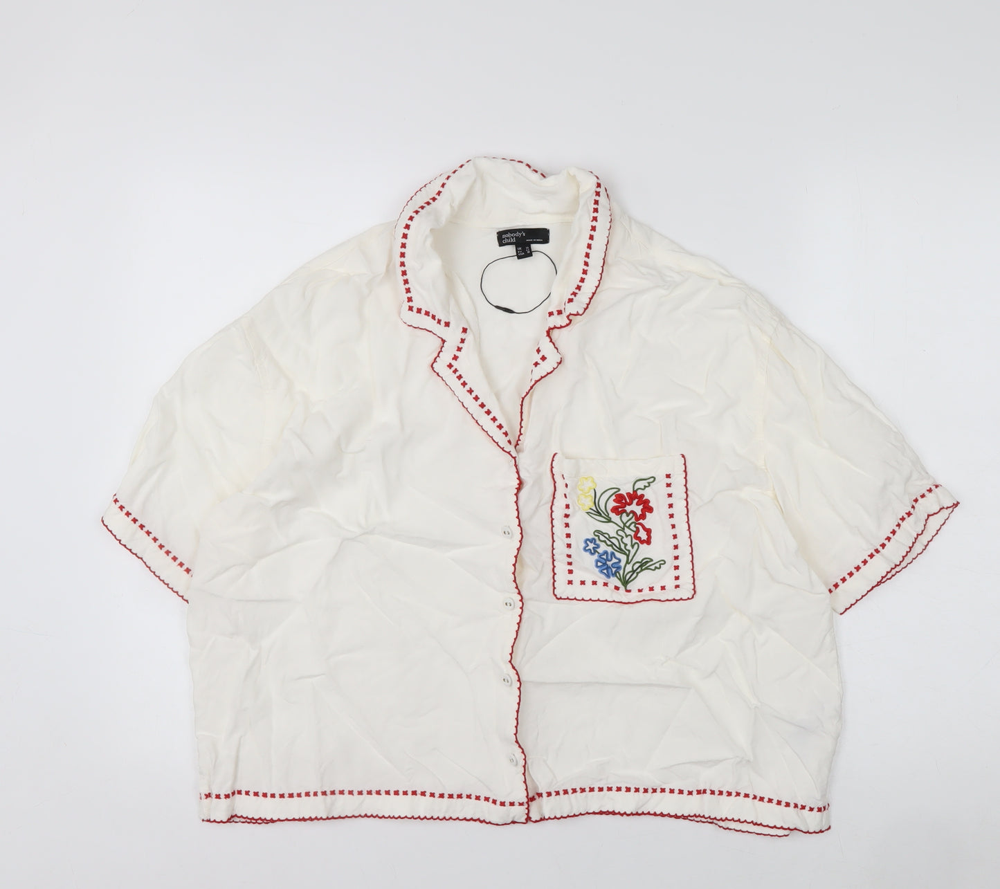 Nobody’s Child Women Ivory Embroidered Button-Up Shirt Size 14
