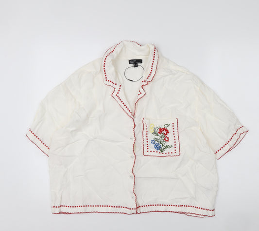 Nobody’s Child Women Ivory Embroidered Button-Up Shirt Size 14