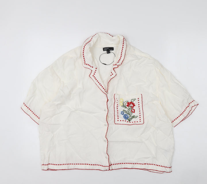 Nobody’s Child Women Ivory Embroidered Button-Up Shirt Size 14