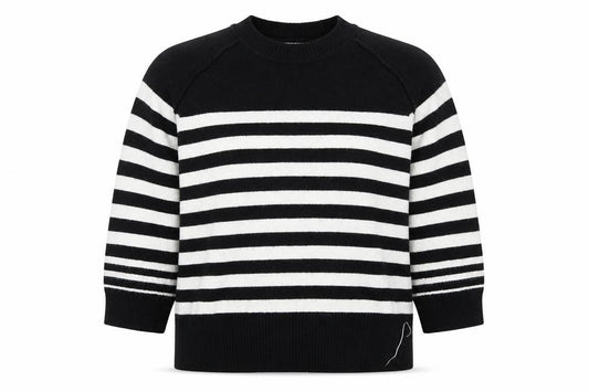 Front view of Next Women’s Black White Striped Crew Neck Knit Jumper XL