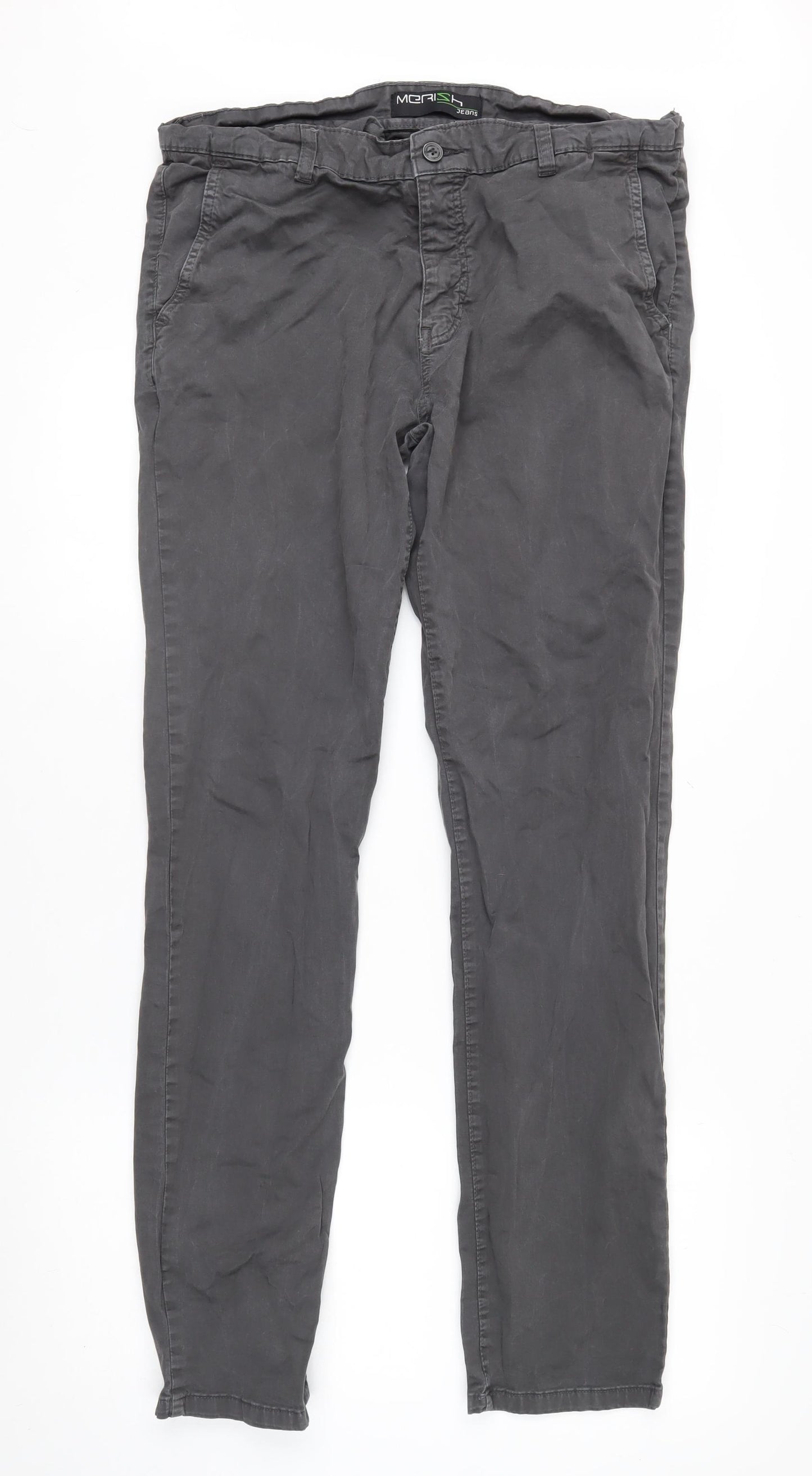 Merish Men's Grey Straight Leg Chino Trousers Size 36x34