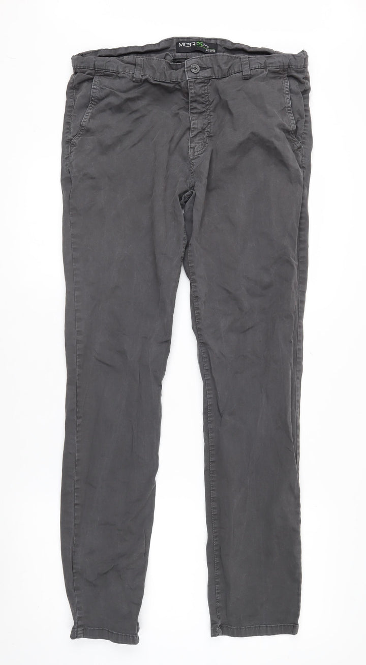 Merish Men's Grey Straight Leg Chino Trousers Size 36x34