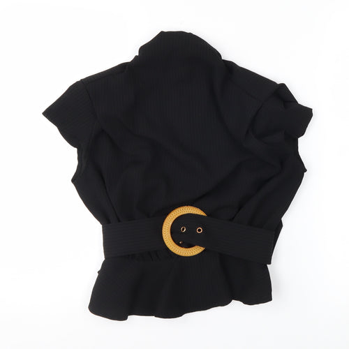 PrettyLittleThing Women's Black Belted High Neck Blouse Size 6