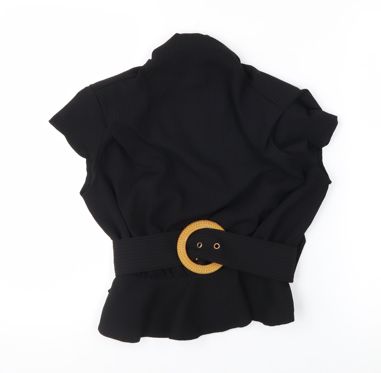 PrettyLittleThing Women's Black Belted High Neck Blouse Size 6