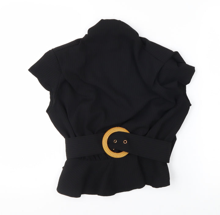 PrettyLittleThing Women's Black Belted High Neck Blouse Size 6