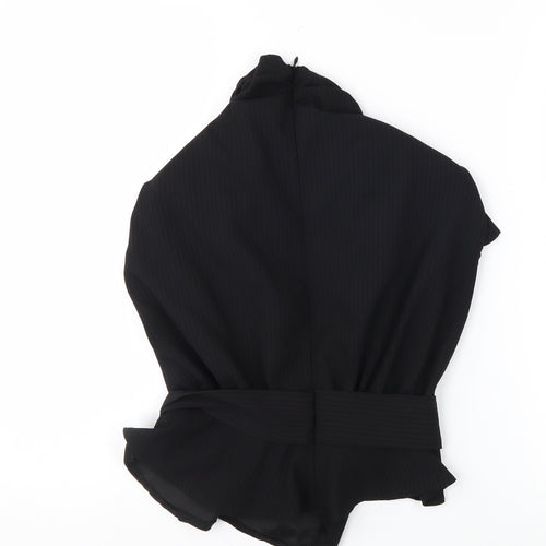 PrettyLittleThing Women's Black Belted High Neck Blouse Size 6
