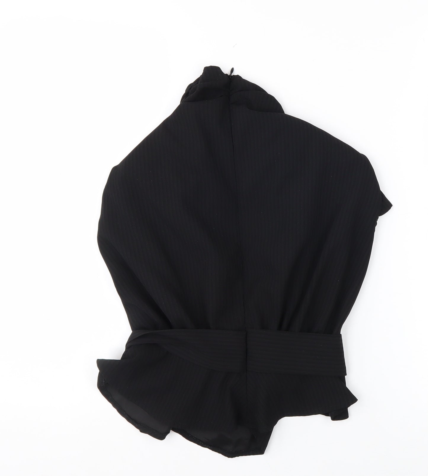 PrettyLittleThing Women's Black Belted High Neck Blouse Size 6