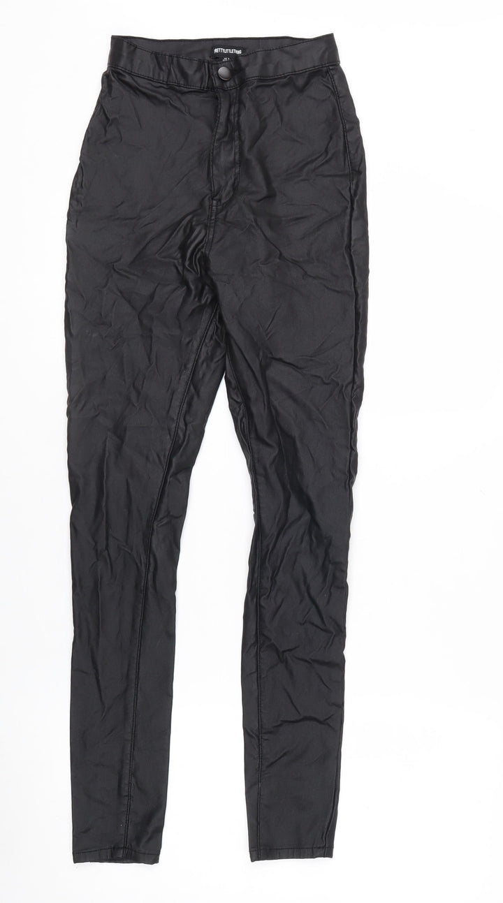 PrettyLittleThing Womens Black Size 8 Skinny Satin High Rise Trousers